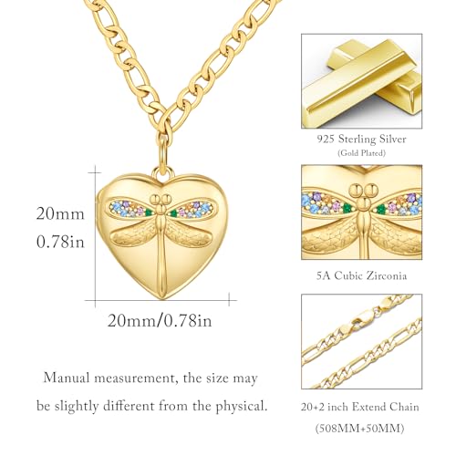 TUGHRA Mother's Day Gifts Gold Locket Necklaces for Women, 925 Sterling Silver Heart Photo Lockets Memorial Keepsake Jewelry Gift for Mom, Wife, Daughter - style: 1226-Dragonfly