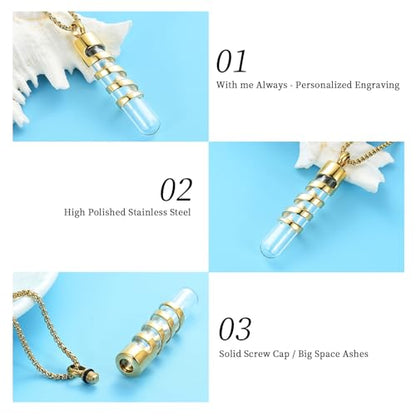 Oinsi Clear Glass Tube Cremation Urn Jewelry Ashes Holder Necklace Keepsake Memorial Pendant Including Box/Fill Kits - color: Gold1