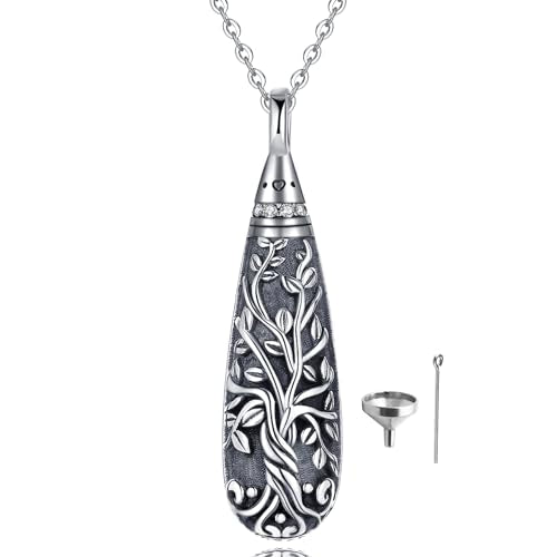 Sterling Silver Tree of Life Flower Celtic Cremation Ashes Urn Pendant Necklace for Women - color: Tear *Treelife Sty1
