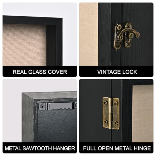 13×16 Shadow Box Frame, Linen Back, Glass Door, Hinge Display Case - color: Rustic Black, size: 13×16