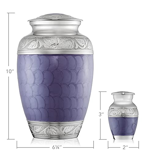 Reminded Set of 5 Etched Cremation Urns for Human Ashes - 1 Brass Adult + 4 Keepsake Token Size, Lavender - color: Lavender