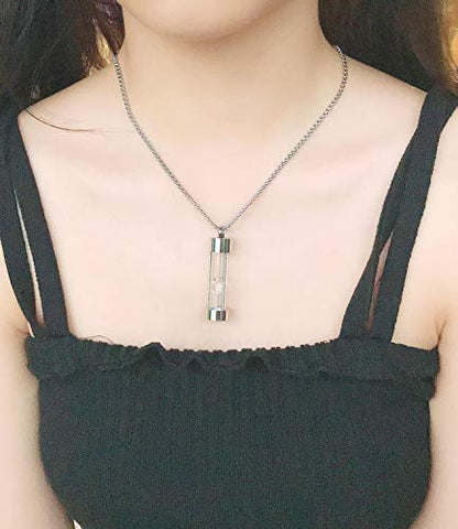 YOUFENG Urn Necklace for Ashes Timeless Hourglass Memorial Pendant Keepsake Cremation Jewelry for Human Pet Ashes - color: Silver