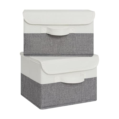 GRANNY SAYS Memory Keepsake Storage Box, Fabric Storage Bins with Lids | Flip-Top Lid, Collapsible, Stackable, 3 Handles, Ideal for Closet Clothes Blanket Toys, Small, White/Gray, 2-Pack - color: White/Gray, size: Small-2 Pack