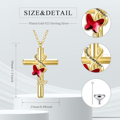 Cross Urn Necklace for Ashes 925 Sterling Silver Cremation Jewelry with Funnel Filler Kit Ashes Necklace for Human Women Girl Pets - color: A__Gold, style: Personalized