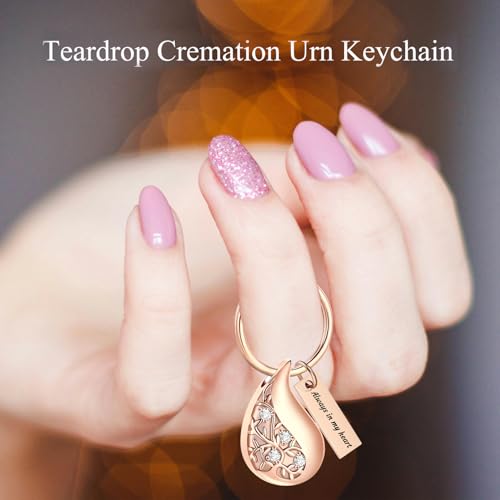 Hearbeingt Teardrop Urn Keychain for Ashes Tree of Life Cremation Jewelry - color: A-rosegold