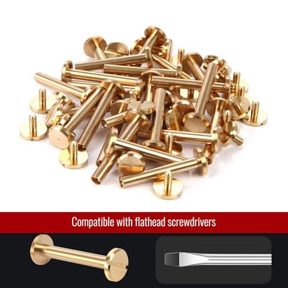 Chicago Binding Screws - 4mm x 22mm Binding Posts - 10mm Phillips Nut - Chicago Screw Binding Post Screw Kit for DIY Leather Decoration Scrapbook Photo Albums Bookbinding (Brass, 25 PCS) - size: 4mm x 22mm
