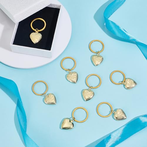 8Pcs Photo Frame Charms Heart Locket Keychains Love Photo Pendants Brass Wedding Photos Charms Memorial Photo Album Pendant for DIY Necklace Keychain Making - color: Golden