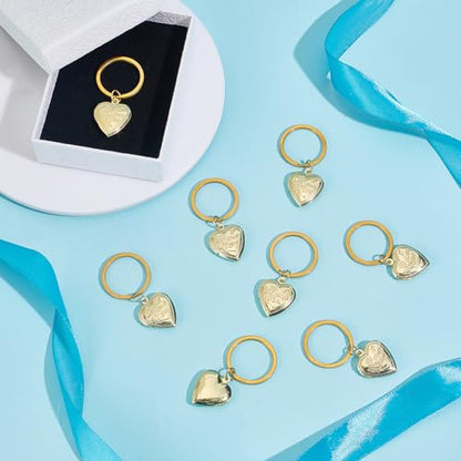 8Pcs Photo Frame Charms Heart Locket Keychains Love Photo Pendants Brass Wedding Photos Charms Memorial Photo Album Pendant for DIY Necklace Keychain Making - color: Golden