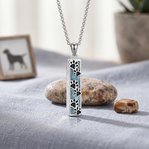 Turquoise Bar Urn Necklace 18k White Gold Plated Paw Print/Dragonfly/Tree of Life/Mountain/Cremation Pendant Necklaces For Women Female Gift Jewelry For Ashes