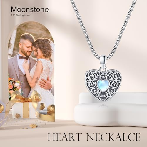 Locket Necklace for Women 925 Sterling Silver Celtic Locket Pendant Necklace Moonstone/Turquoise/Black Agate Heart Shaped Locket Necklace Jewelry Gifts for Women - style: Sunflower Filigree Pattern