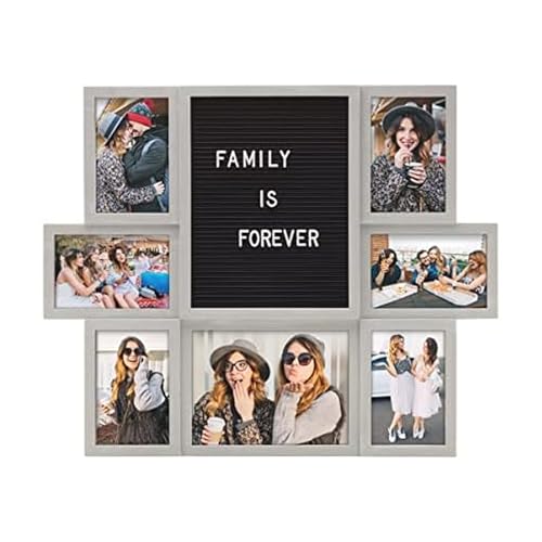 MELANNCO Customizable Letterboard 7-Opening Photo Collage, 22 x 18 inch, Distressed Grey - color: Distressed Gray, size: 22x18 - 7 Opening