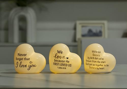 ADAVAS.Y&G Sisters by Heart Ceramic LED Heart Light – Inspirational Christian Gift, Scripture Friendship Love Night Light Décor - color: Sister