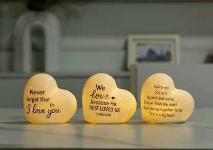 ADAVAS.Y&G Sisters by Heart Ceramic LED Heart Light – Inspirational Christian Gift, Scripture Friendship Love Night Light Décor - color: Sister