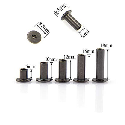 Alloypro 75 Sets Chicago Screws Assorted Kit 5 Size GunMetal Leather Rivets Black Screw Rivets Slotted Phillip Head Book Binding Posts Nail Rivet Chicago Bolt for DIY Leather Craft (5 x 6,10,12,15,18) - size: Gun Metal-6,10,12,15,18