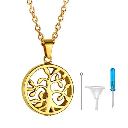 GOLDCHIC JEWELRY Urn Necklaces for Ashes, Stainless Steel Pet/Cross/Birthstone/Tree of Life Personalized Keepsake Memorial Jewelry for Women - color: Family Tree - 18k Gold Plated, style: No Engraving