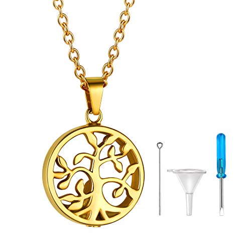GOLDCHIC JEWELRY Urn Necklaces for Ashes, Stainless Steel Pet/Cross/Birthstone/Tree of Life Personalized Keepsake Memorial Jewelry for Women - color: Family Tree - 18k Gold Plated, style: No Engraving