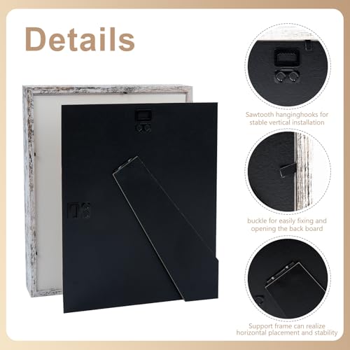 2 Pack Shadow Box Frame 11"x 14" Wood Deep Shadow Boxes Display Cases, Dried Flowers, Photos, Handicrafts Picture Frames for Wall Hanging Tabletop (Distressed White, 11"x 14") - color: Distressed White, size: 11"x 14"