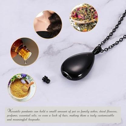 uxcell Drop Cremation Necklace Waterproof Keepsake Pendant with Funnel Kit for Ashes - color: Black