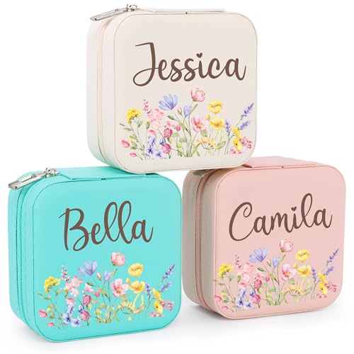 Ajiangwu Back To School Gifts,Custom Travel Jewelry Case for Women Kids,Personalized Small Jewelry Box Mini Teen Girl Gifts Trendy Stuff Jewelry Organizer for Rings, Necklaces, Bracelets - color: Design 4