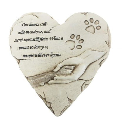 jinhuoba Dog Pet Memorial Stones, Heart-Shaped Loss of Pet Dog Grave Stone Headstones Memorial Gifts Remembrance Gifts with Sympathy Poem and Paw in Hand Design, Resin, White, 9.7" X 9.3"