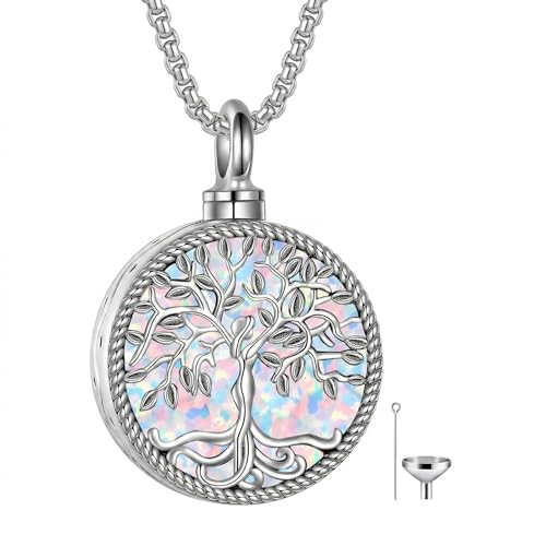 Urn Necklace for Ashes Blue opal Cremation Necklace Keepsake Memory Jewelry for Ashes of Loved Ones Keepsake - style: white opal urn