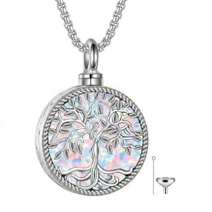 Urn Necklace for Ashes Blue opal Cremation Necklace Keepsake Memory Jewelry for Ashes of Loved Ones Keepsake - style: white opal urn