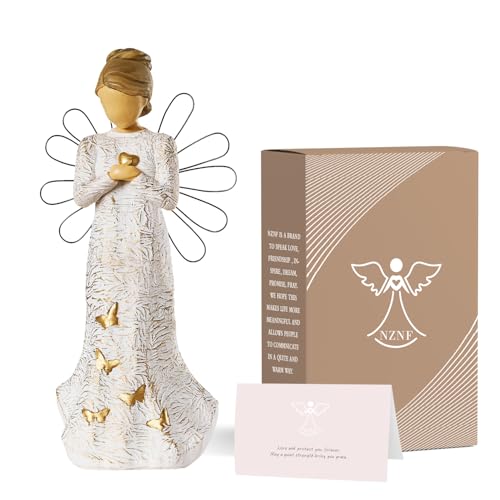 Sympathy Angel Figurines for Loss of Loved Ones Angel Statues | Home Decor Serenity Prayer Gifts for Women Resin Sculpted Hand-Painted Figure Bereavement Gift Praying Hands Statue - style: Sympathy Angle( Heart Style)