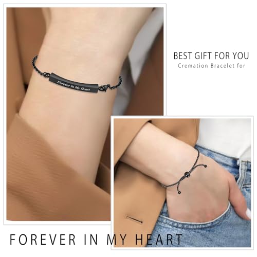 Minicremation Shiny Crystal Cremation Bracelet for Ashes for Women Cube Urn Bangle Locket Ash Holder Memorial Jewelry Bracelet Keepsake Gift - color: 2pcs-black