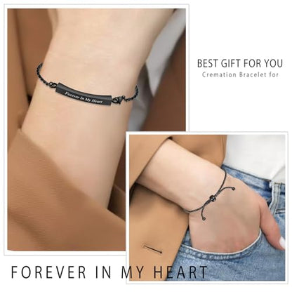 Minicremation Shiny Crystal Cremation Bracelet for Ashes for Women Cube Urn Bangle Locket Ash Holder Memorial Jewelry Bracelet Keepsake Gift - color: 2pcs-black