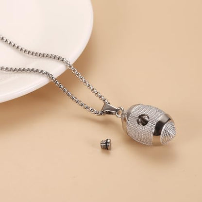 America Football Urn Necklace For Ashes For Men Stainless Steel Rugby Cremation Jewelry Hold Human Ashes Keepsake Neckace Engravable Memorial Of Loved Ones - color: Silver