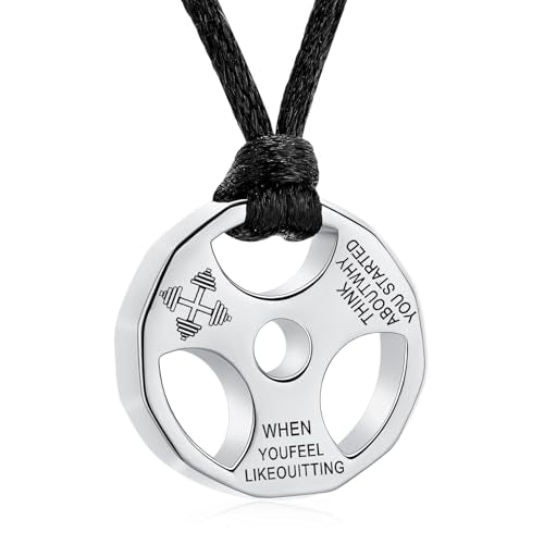 XSMZB Fitness Dumbbell Cremation Jewelry for Human Pet Stainless Steel Weight Plate Urn Necklace for Ashes Keepsake Pendant Urn Jewelry - color: Silver