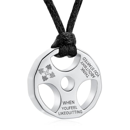 XSMZB Fitness Dumbbell Cremation Jewelry for Human Pet Stainless Steel Weight Plate Urn Necklace for Ashes Keepsake Pendant Urn Jewelry - color: Silver