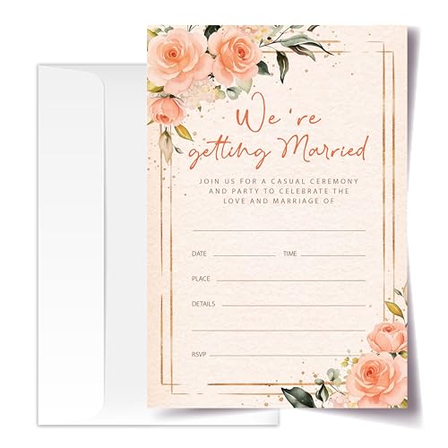 Floral Wedding Invitation Cards with Envelopes, 20 Sets Rose Wedding Invites, Eucalyptus Greenery Bridal Shower Engagement Announcement 4x6 Inch We're Getting Married Invitations (208) - color: Orange Rose