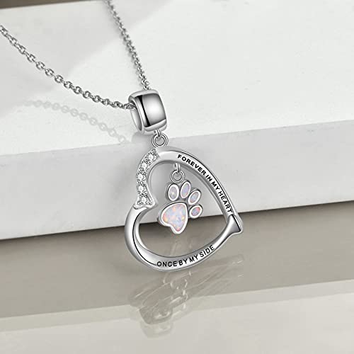 YFN Paw Print Necklace Sterling Silver Dog Cat Charms Pendant Cremation Jewelry Cat Dog Memorial Gifts for Women Girls - color: White Opal