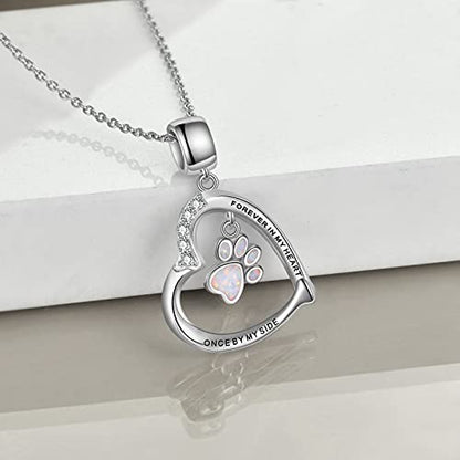 YFN Paw Print Necklace Sterling Silver Dog Cat Charms Pendant Cremation Jewelry Cat Dog Memorial Gifts for Women Girls - color: White Opal