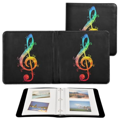 JIPONI Rainbow Gredient Music Note Large Photo Album, DIY Leather Cover Scrapbook Albums for 4x6 5x7 6x8 Pictures, Self Adhesive Memory Book for Wedding, Baby, Family - color: Musical Note