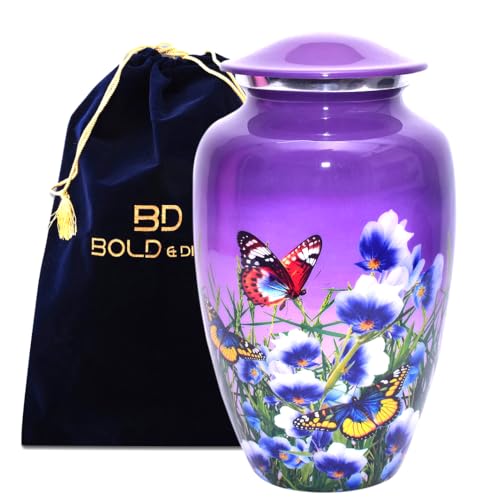 BOLD & DIVINE Butterfly Theme Cremation Urns | Decorative Urns for Human Ashes of Female & Male, Urns for Ashes, Funeral Urns (Purple, Large) - color: Purple, size: Large (Single)