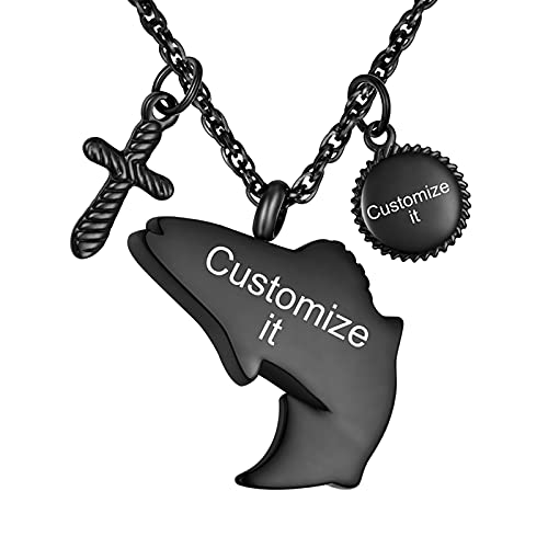 Dletay Fish Cremation Jewelry for Ashes Memorial Ashes Keepsake Necklace Urn Necklace Pendant - color: Black-cross-engraving