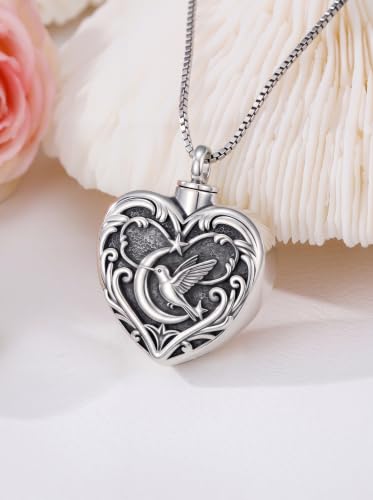 WINNICACA Cremation Jewelry for Ashes Locket Ashes Necklace Urn Necklace for Women Sterling Silver Cremation Necklace for Ashes Fine Keepsake Picture Necklace Memorial Jewelry - style: D07-Hummingbird Urn Necklace