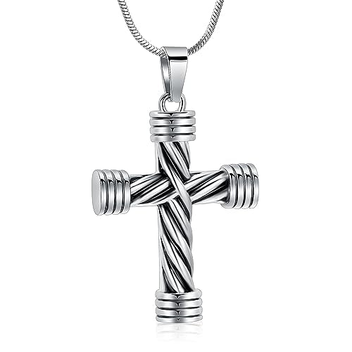 Minicremation Rope Winding Cross Cremation Ashes Urn Pendant Necklace Memorial Keepsake Jewelry Lord’s Prayer Cross Ashes Necklaces - color: Silver-03