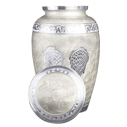 White Angel Wings Funeral Cremation Urn with Velvet Bag (Pearl White, Extra Large) - color: Pearl White, size: Extra Large