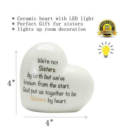 ADAVAS.Y&G Sisters by Heart Ceramic LED Heart Light – Inspirational Christian Gift, Scripture Friendship Love Night Light Décor - color: Sister