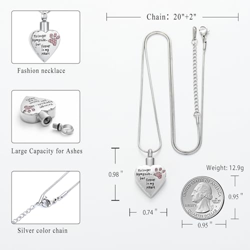 memorial jewelry No Longer by My Side,But Forever in My Heart Carved Locket Cremation Urn Necklace for Pet Dog Cats - color: Purple