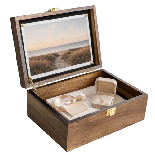 Keepsake Box, Wooden Keepsake Box with Hinged Lid, Acacia Wood Memory Box for Keepsakes, 8.5 x 6 x 3.5 in Wood Box with Lid, Tree of Life Engraved Wooden Storage Box for Cards, Photos, Jewelry, Gifts - size: Small