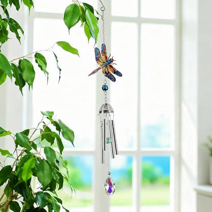YU FENG Dragonfly Wind Chime with Crystal Suncatcher, Memorial Garden Decor - style: Tranquil Garden – Dragonfly – 21 Inch