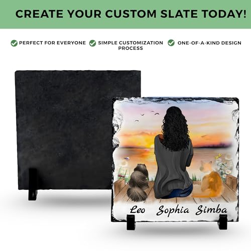 Personalized Photo Rock Slate Frame - Custom Stone Plaque Picture Frame - Cat Gift for Women - Cat Lover Gifts for Women - Birthday, Christmas, Mother’s Day - 2 Cat Mom Gifts for Mom - color: Mom-2Cat-Slate