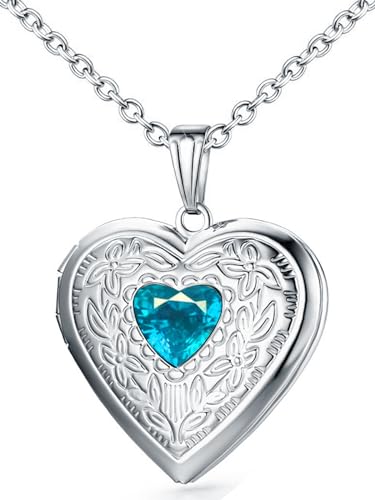 Locket Necklace That Holds Pictures Birthstone Lockets for Women Photo Locket - style: March-birthstone