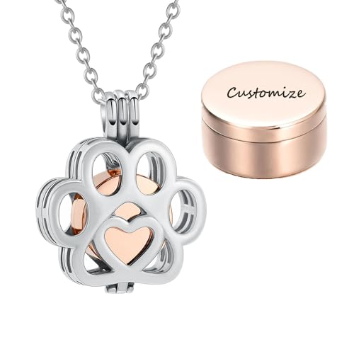 Pet Paw Urn Locket for Ashes Stainless Steel Cremation Jewelry for Dog/Cat Memorial Urn Necklace with Mini Casket Funeral Jewelry - color: Customize
