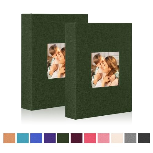 Ywlake Photo Album 4x6 50 Pockets 2 Packs, Small Mini Capacity Linen Photo Album Bulk Sets, Each Pack Holds 50 Top Loader Vertical Only Picture for Kids Boy Girls Green - color: Green, size: 50 Pockets/2PK