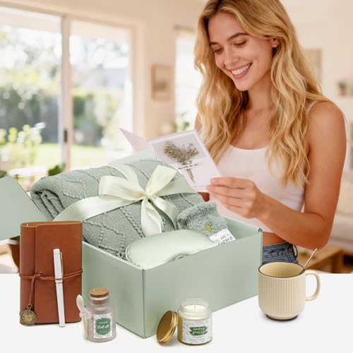 Mothers Day Get Well Gifts for Women Self Care Gift Basket - Birthday Gifts for Women Spa Care Package - Sympathy Inspirational Easter Gift Baskets for Her Mom Friend Wife (Green) - color: Green